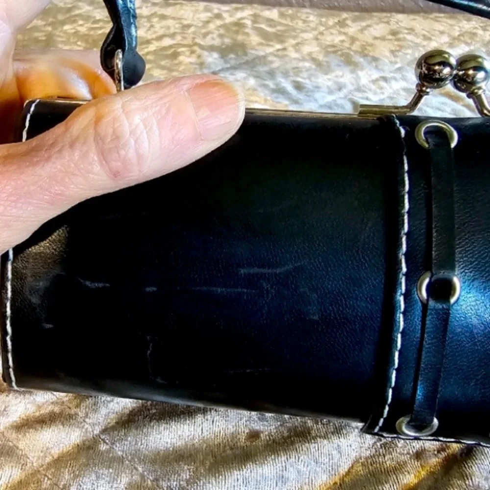 PURSE: Black & Silver Cylindrical Clutch, Vintage. EUC